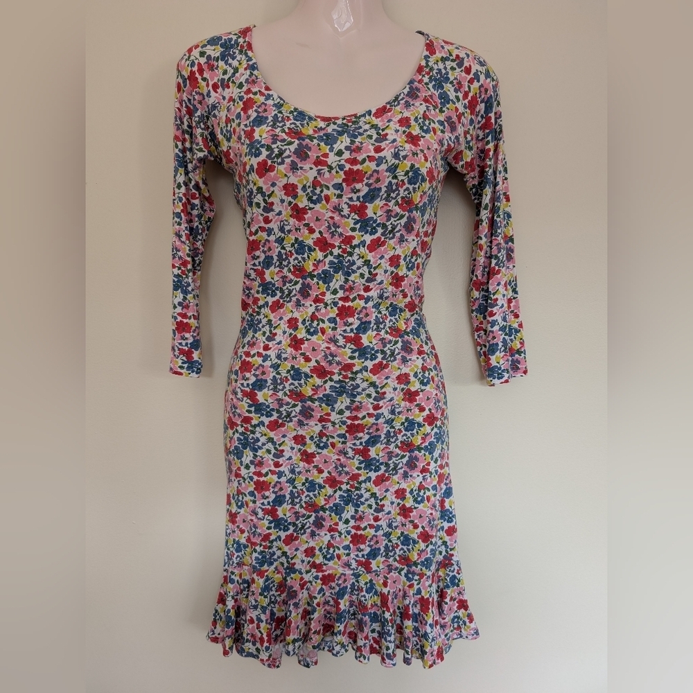 Betsey Johnson floral print jersey knit mini dress p xs DAMAGED